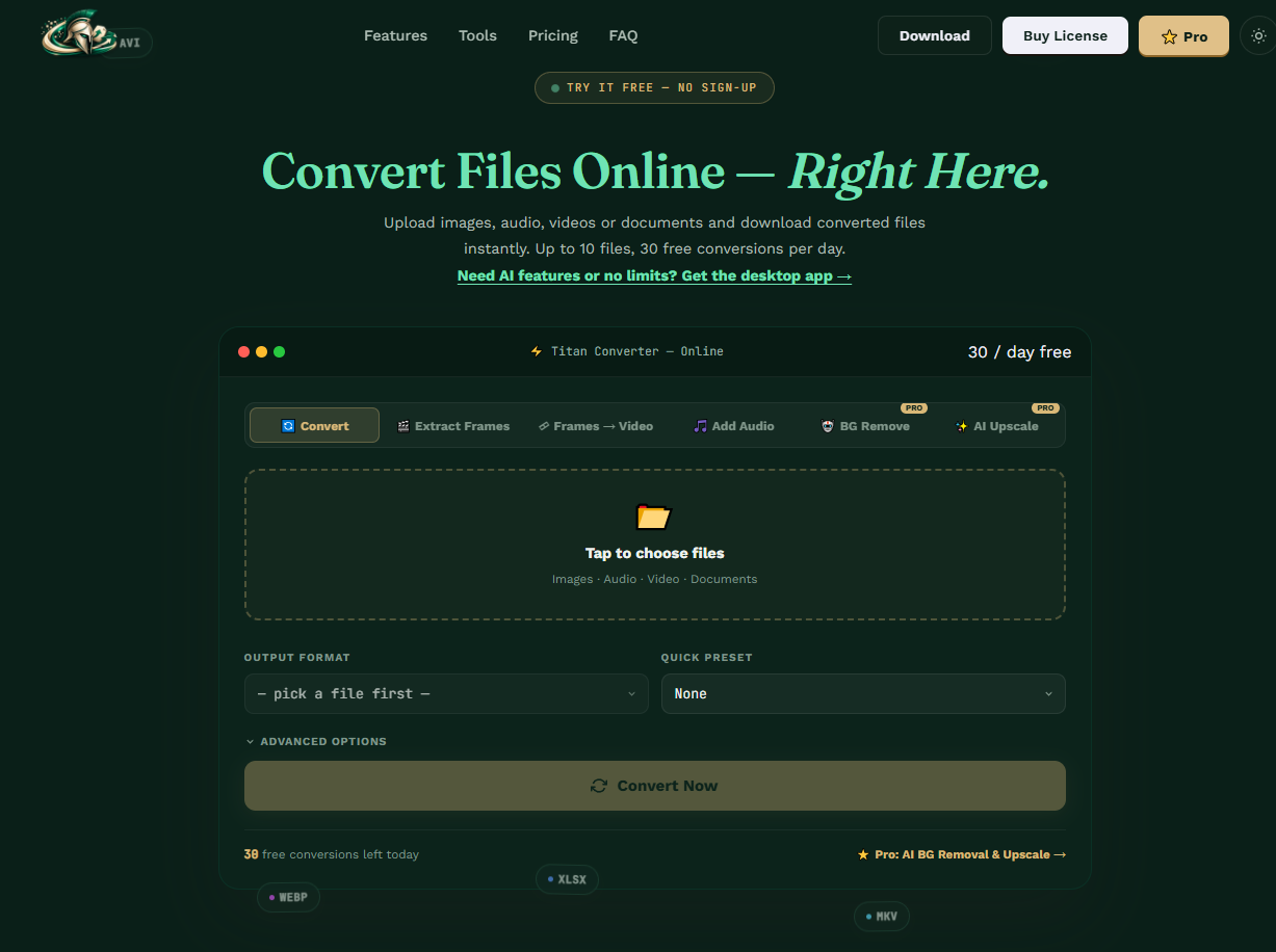 Titan Converter's web interface showing the Archive and 3D Model conversion tabs alongside the other file conversion tools